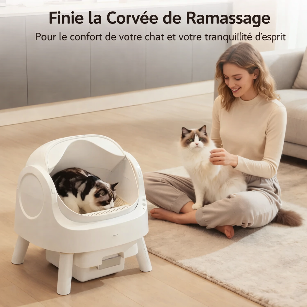 Litière Automatique — Bac à litière connecté auto-nettoyant, design silencieux